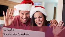  Presentation with chat - Audience pleasing presentation consisting of hispanic-couple-wearing-santa-hats backdrop and a violet colored foreground