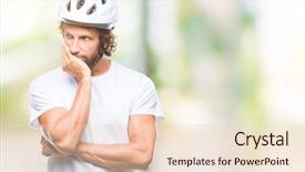  Presentation with cyclist - Presentation theme having hispanic cyclist man wearing safety background and a  colored foreground