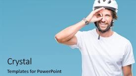  Presentation with triathlon professional cyclist man cycling - PPT theme featuring hispanic cyclist man wearing safety background and a light blue colored foreground