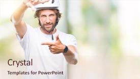  Presentation with triathlon professional cyclist man cycling - Beautiful slides featuring hispanic cyclist man wearing safety backdrop and a lemonade colored foreground