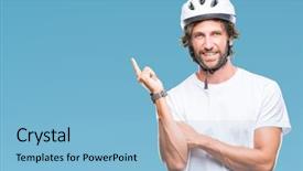  Presentation with triathlon professional cyclist man cycling - Slide set having hispanic cyclist man wearing safety background and a light blue colored foreground