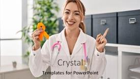  Presentation with awareness - Slides with hispanic-doctor-woman-holding-awareness background and a soft green colored foreground