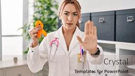  Presentation with defense - PPT theme enhanced with hispanic-doctor-woman-holding-awareness background and a soft green colored foreground