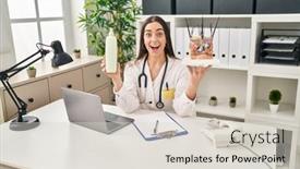  Presentation with skin doctor - PPT layouts featuring hispanic-doctor-woman-holding-model background and a lemonade colored foreground