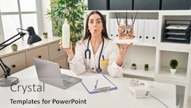  Presentation with human mouth - PPT layouts featuring hispanic-doctor-woman-holding-model background and a light gray colored foreground