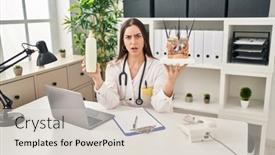  Presentation with human person - Presentation theme with hispanic-doctor-woman-holding-model background and a lemonade colored foreground