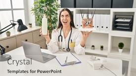  Presentation with skin doctor - Slides featuring hispanic-doctor-woman-holding-model background and a light gray colored foreground