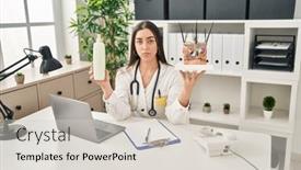  Presentation with skin doctor - Theme enhanced with hispanic-doctor-woman-holding-model background and a light gray colored foreground