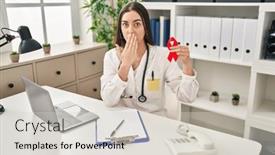  Presentation with support - PPT theme with hispanic-doctor-woman-holding-support background and a  colored foreground