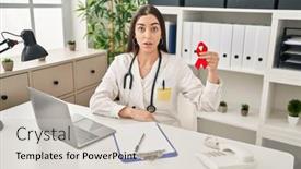  Presentation with support - Slides with hispanic-doctor-woman-holding-support background and a  colored foreground