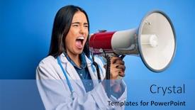  Presentation with protest - Beautiful presentation featuring hispanic-doctor-woman-wearing-medical backdrop and a teal colored foreground