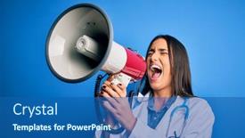  Presentation with protest - Colorful presentation theme enhanced with hispanic-doctor-woman-wearing-medical backdrop and a ocean colored foreground
