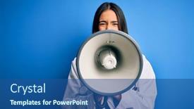  Presentation with protest - Colorful presentation theme enhanced with hispanic-doctor-woman-wearing-medical backdrop and a ocean colored foreground