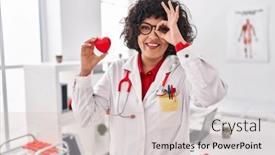  Presentation with eye doctor - Presentation theme having hispanic-doctor-woman-with-curly background and a lemonade colored foreground