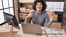  Presentation with self - PPT layouts enhanced with hispanic-doctor-woman-with-curly background and a coral colored foreground