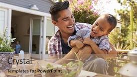  Presentation with father - PPT layouts featuring hispanic family - father and son eating outdoor background and a coral colored foreground