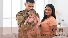  Presentation with army - Theme having hispanic-family-army-soldier-hugging background and a red colored foreground