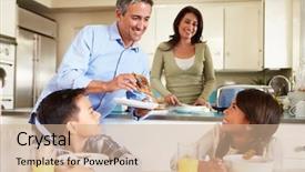  Presentation with breakfast children - Colorful presentation theme enhanced with hispanic family eating breakfast backdrop and a coral colored foreground