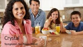  Presentation with breakfast - Slides with hispanic family eating breakfast background and a coral colored foreground