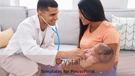  Presentation with medic - PPT theme with hispanic-family-having-medic-consultation background and a coral colored foreground