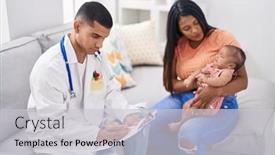  Presentation with medic - Slide set enhanced with hispanic-family-having-medic-consultation background and a light gray colored foreground