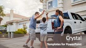  Presentation with luggage - Audience pleasing slides consisting of hispanic family loading luggage backdrop and a gray colored foreground