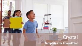  Presentation with new home - Presentation theme having hispanic family moving into new background and a coral colored foreground