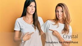  Presentation with forefinger - Slide set enhanced with hispanic-family-of-mother background and a coral colored foreground