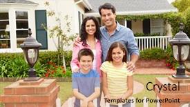  Presentation with home black family - Cool new presentation theme with hispanic family outside home backdrop and a coral colored foreground