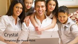  Presentation with family shopping - Theme consisting of hispanic family shopping online background and a coral colored foreground