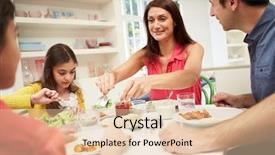  Presentation with eating - Slide deck with hispanic family sitting at table background and a  colored foreground