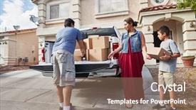  Presentation with las vegas - Presentation consisting of hispanic family unloading pickup truck background and a coral colored foreground