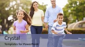  Presentation with walking together - Amazing presentation theme having hispanic family walking in park backdrop and a ocean colored foreground