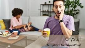  Presentation with coffee cup - Slide set consisting of hispanic-father-of-interracial-family background and a coral colored foreground