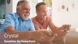  Presentation with video game - PPT theme enhanced with hispanic-father-with-adult-son background and a tawny brown colored foreground