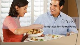  Presentation with home - Beautiful PPT theme featuring hispanic food - couple enjoying meal at home backdrop and a light blue colored foreground