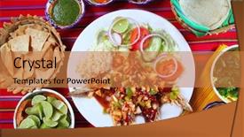  Presentation with nachos - Audience pleasing slide deck consisting of hispanic food - guajillo chili shrimps mexican dish backdrop and a coral colored foreground