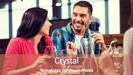  Presentation with happy holidays - Colorful presentation theme enhanced with hispanic food - leisure people eating and holidays backdrop and a coral colored foreground