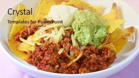  Presentation with salsa guacamole - Amazing theme having hispanic food - nachos - corn chips topped backdrop and a yellow colored foreground
