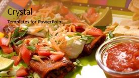  Presentation with food tortilla - PPT theme consisting of hispanic food - two enchiladas with tortilla chips background and a gold colored foreground