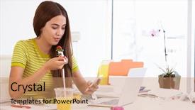  Presentation with studio - Colorful PPT theme enhanced with hispanic food - woman working in design studio backdrop and a coral colored foreground