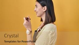 Presentation with healthy eating - Presentation enhanced with hispanic-girl-eating-healthy-wooden background and a coral colored foreground