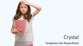  Presentation with popcorn - Audience pleasing theme consisting of hispanic girl eating popcorn stress backdrop and a cool aqua colored foreground