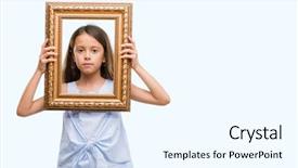  Presentation with vintage art - Beautiful PPT theme featuring hispanic girl holding vintage art backdrop and a cool aqua colored foreground