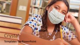  Presentation with wearing a surgical face mask - Amazing slide deck having hispanic-girl-student-wearing-face backdrop and a coral colored foreground