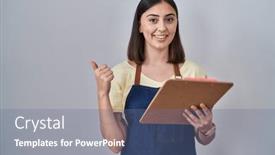  Presentation with apron - Presentation theme consisting of hispanic-girl-wearing-apron-holding background and a ocean colored foreground