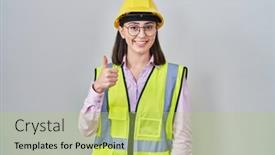  Presentation with builder - Presentation enhanced with hispanic-girl-wearing-builder-uniform background and a yellow colored foreground