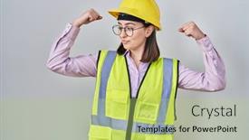  Presentation with builder - Slides featuring hispanic-girl-wearing-builder-uniform background and a mint green colored foreground