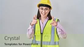  Presentation with builder - Slides consisting of hispanic-girl-wearing-builder-uniform background and a yellow colored foreground