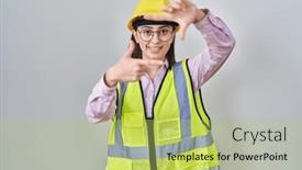  Presentation with builder - Presentation theme consisting of hispanic-girl-wearing-builder-uniform background and a yellow colored foreground